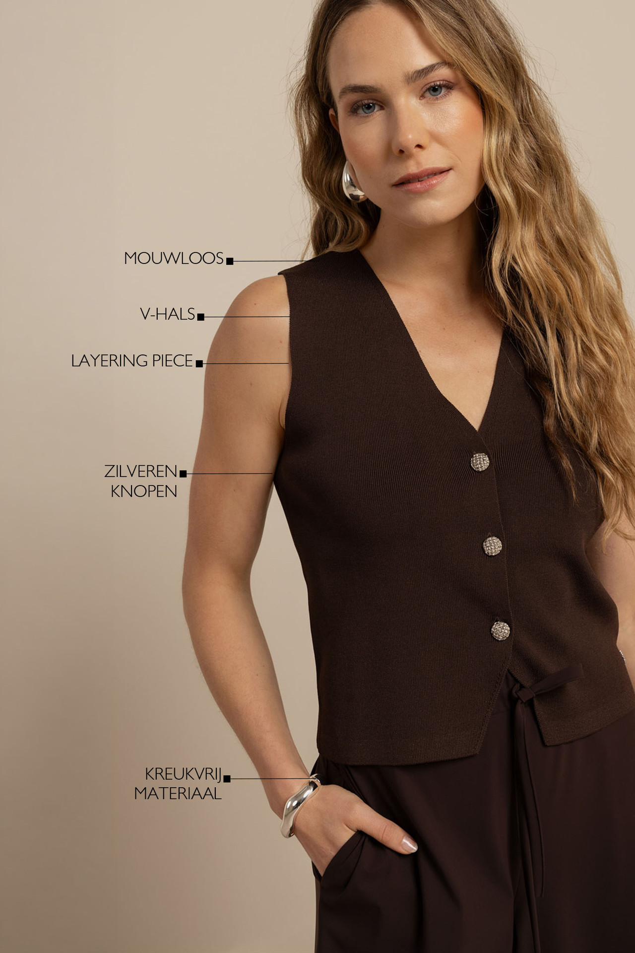 Studio Anneloes Fenna Knitted Gilet, espresso — gebreid mouwloos gilet